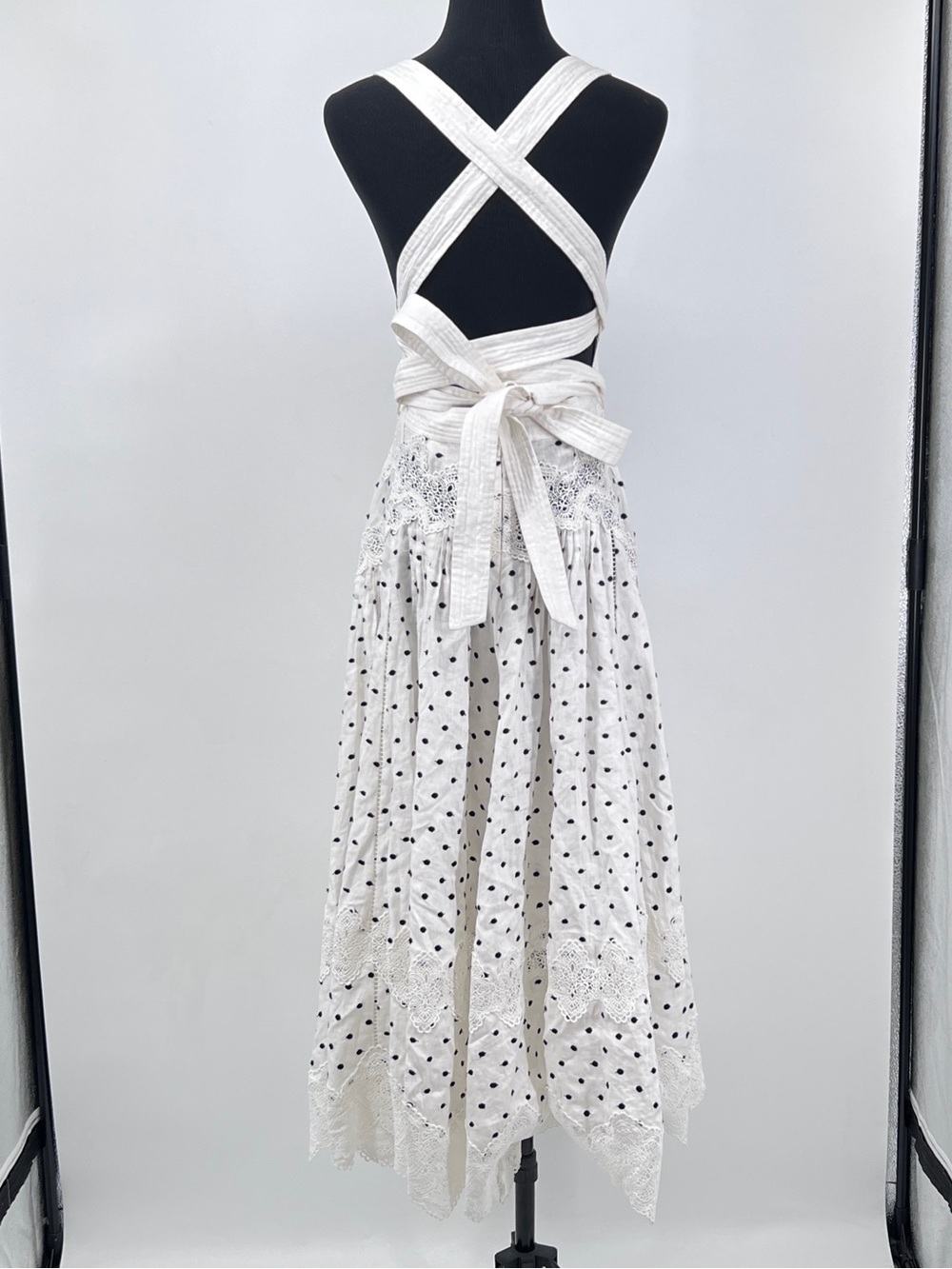 Zimmermann black white linen polka-dot apron midi dress size 1 - Picture 9 of 13